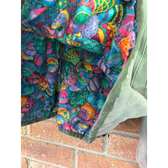 Handmade Green Boho Kimono Jacket With Colorful Patchwork Applique Details - Picture 13 of 13